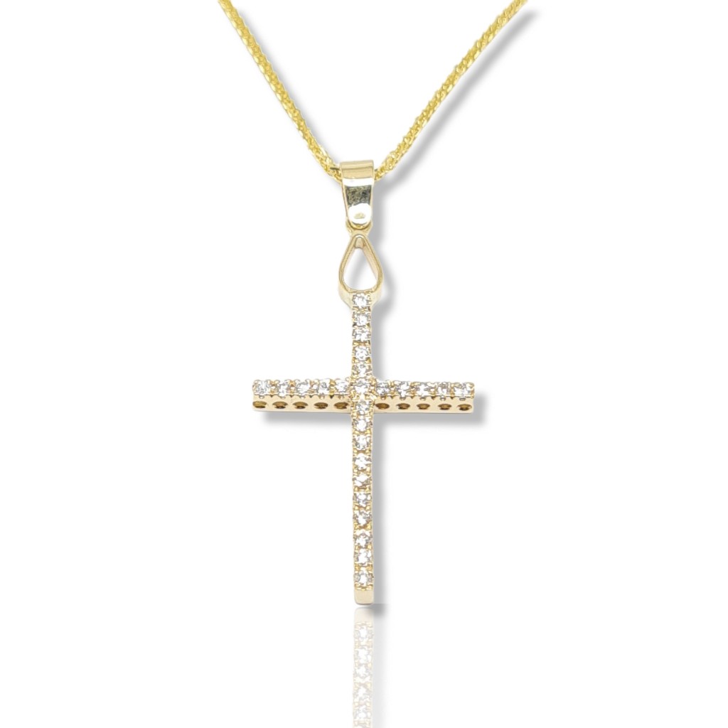 Golden cross (with chain) k18 with diamonds  (code H2327)